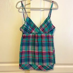 Aeropostale size medium madras plaid spaghetti strap top turquoise pink teal